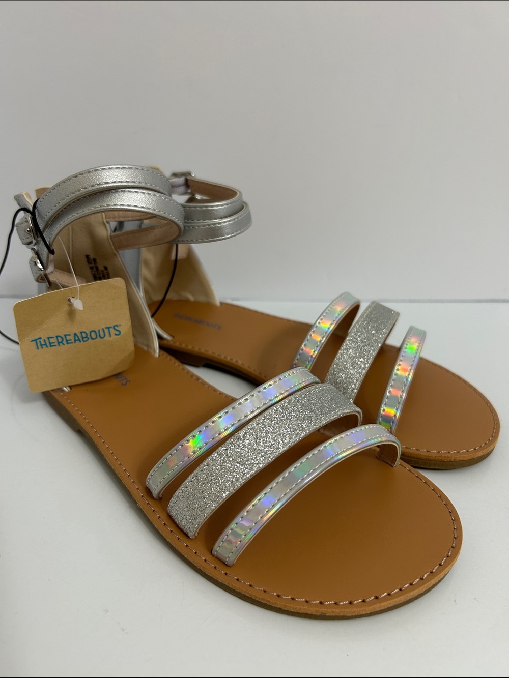 Thereabouts Addison Silver Holographic Strappy Sandals for Girls Sz 3